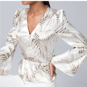 White House Black Market Silky palm leaf blouse, size S